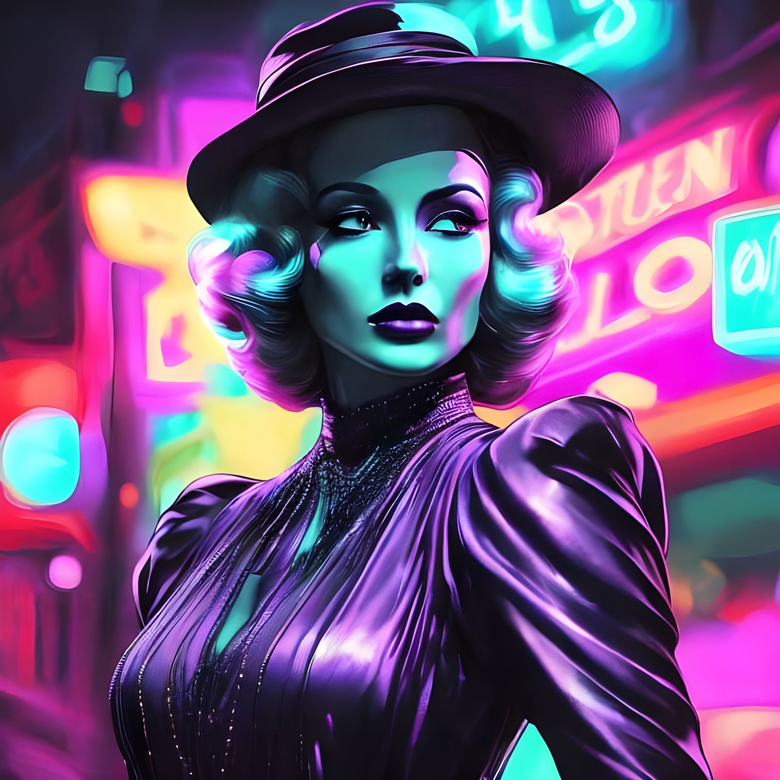 Neon Noir Blacklight Scene in 1930s Style