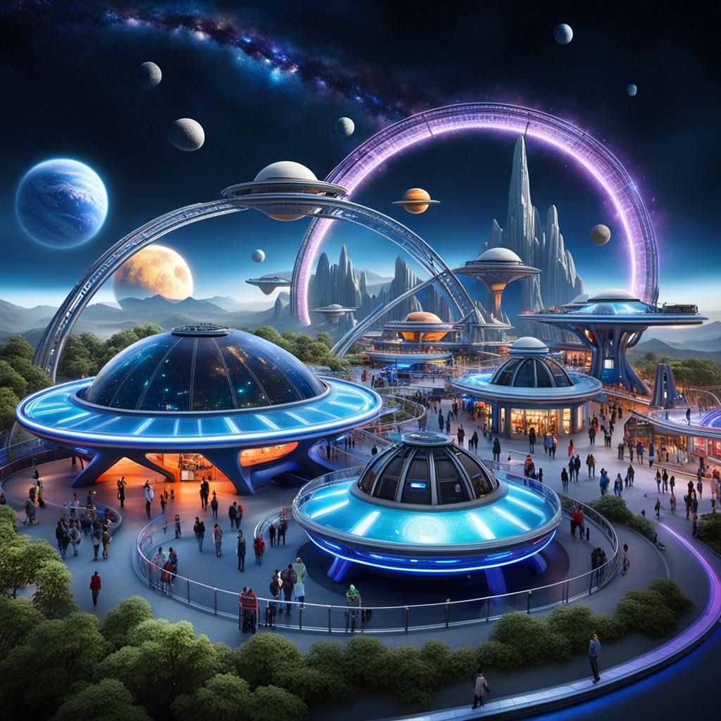 Futuristic Space-Themed Amusement Park: A 3D Digital Art