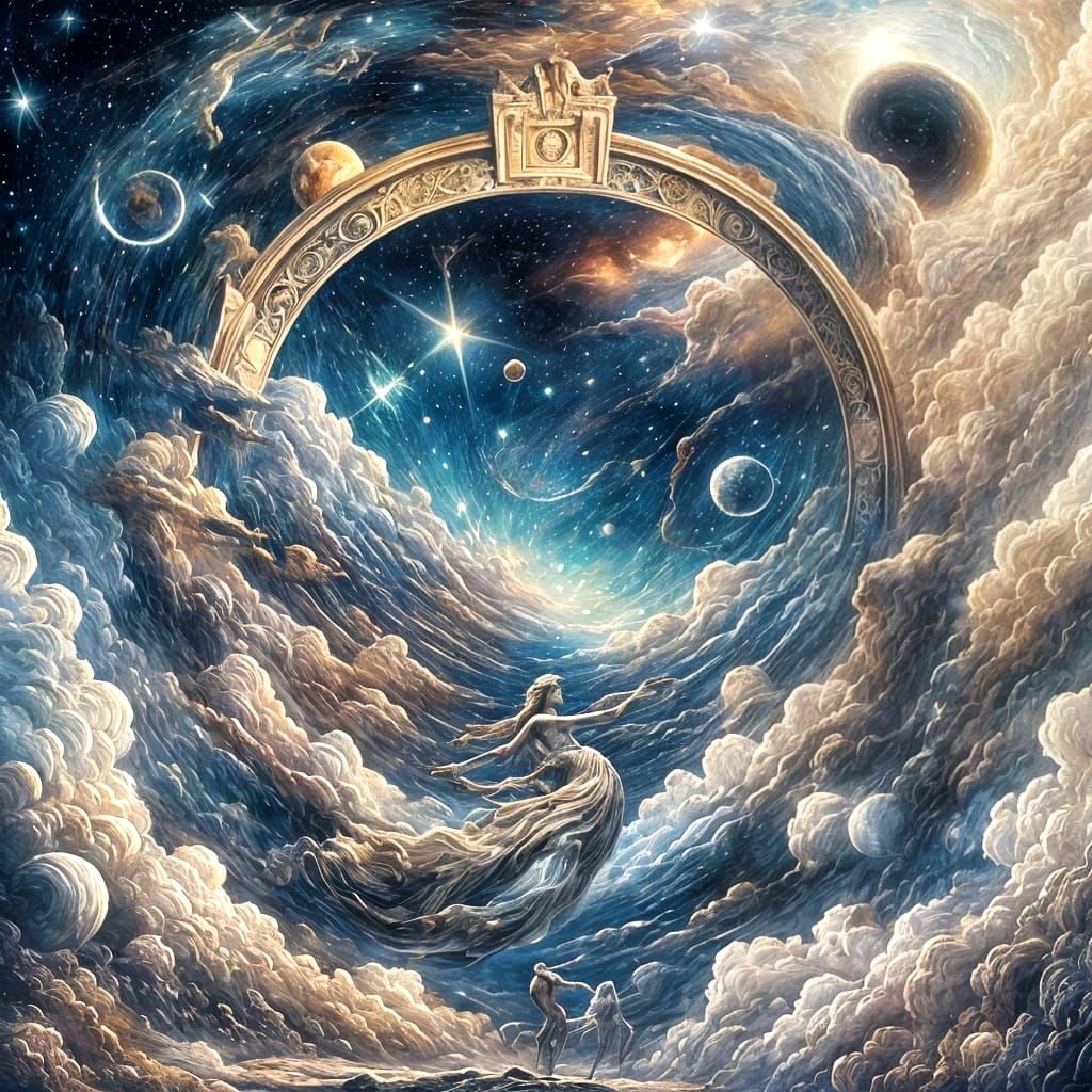Cosmic Bedroom Dreamscape with Angelic Figures