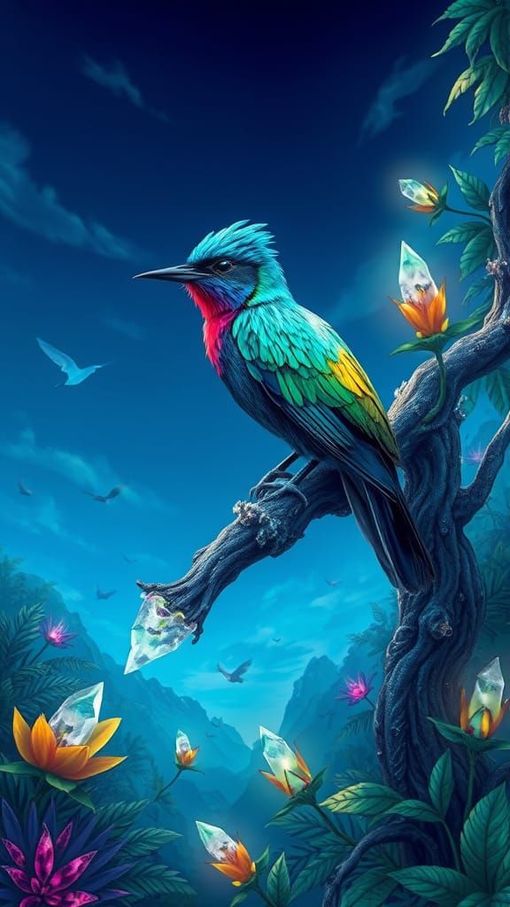 Afro-Futurist Wakandan Songbird in Emerald Oasis