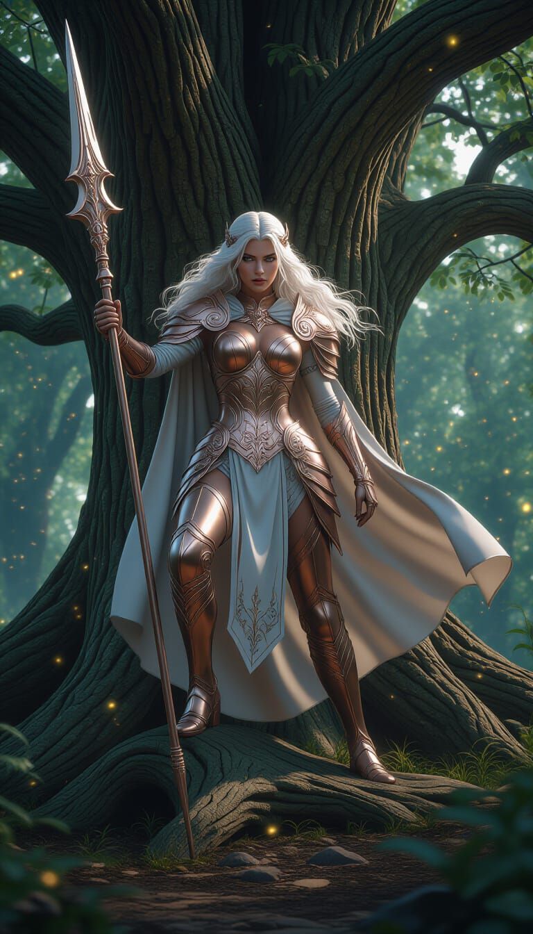 Valkyrie Warrior in Firefly Grove: Art Nouveau Style