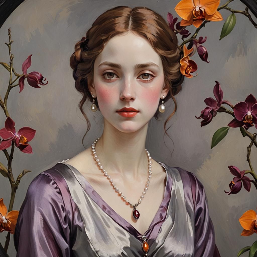 Anime Woman in Impressionist Style with Pearl Necklace