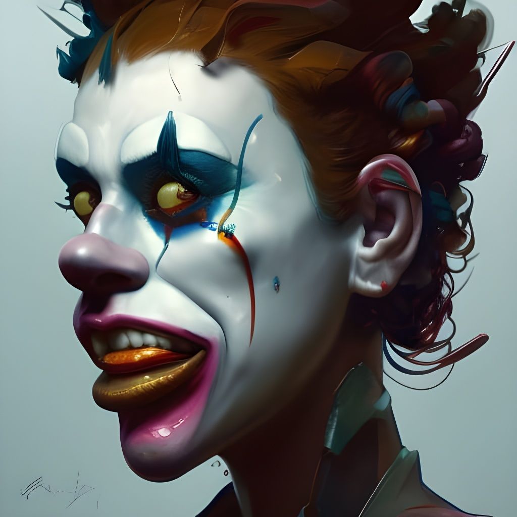 Detailed Clown Creature Portrait in Digital Art Style