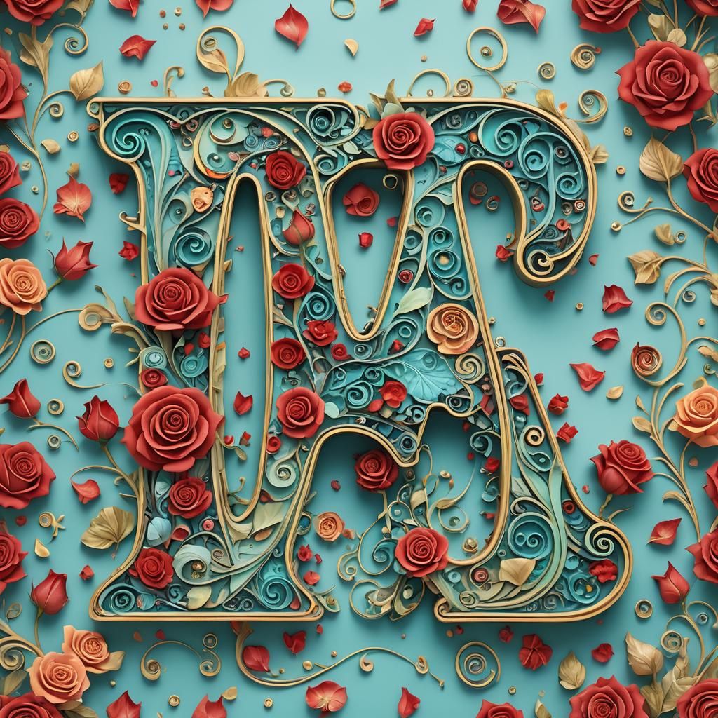 Floral Letter M in Art Nouveau Style