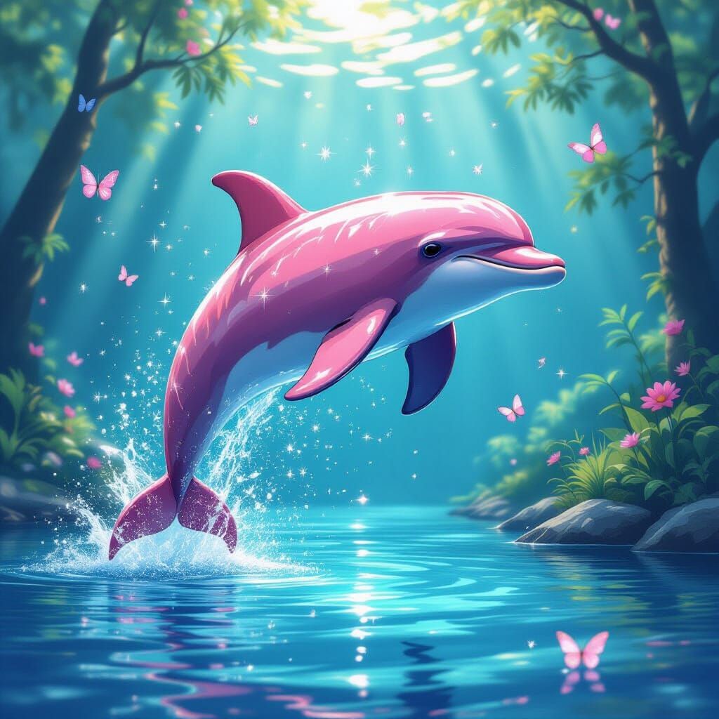 Pink Dolphin Leaping in a Crystal Fantasy