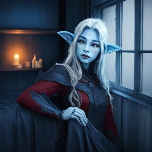 Frail Demon Lich in Dreamlike Bedroom, Cinematic Photography