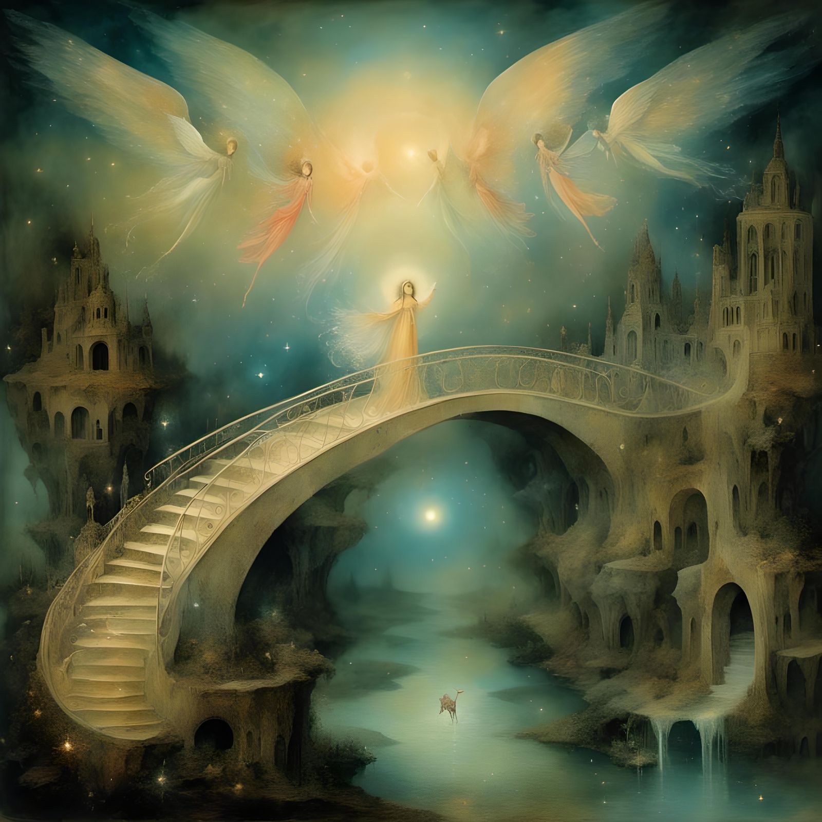 Angelic Bridge to Heaven in Surreal Style