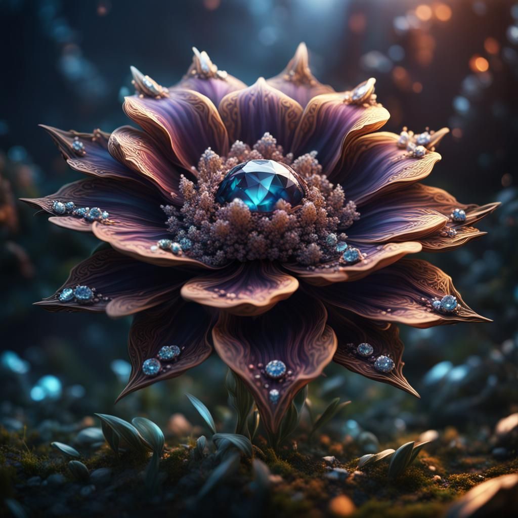 Diamond Encrusted Flower: Fantastical Digital Art