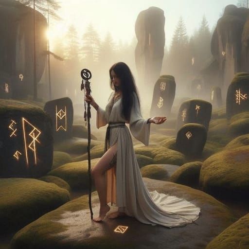 Mystical Norse Goddess Amidst Externsteine Rock Formations i...