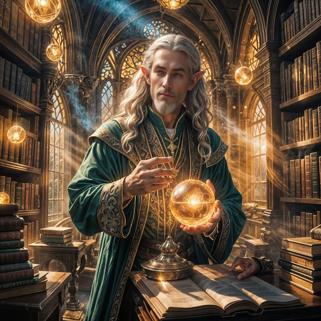 Elven Wizard with Magic Orb in High Fantasy Style