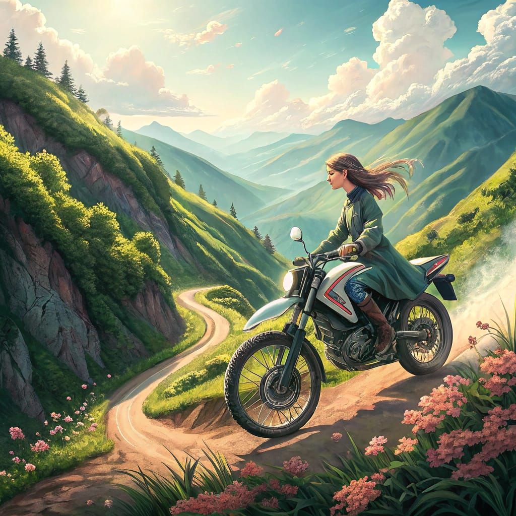 Girl on Yamaha Serow 225: Airbrushed Masterpiece