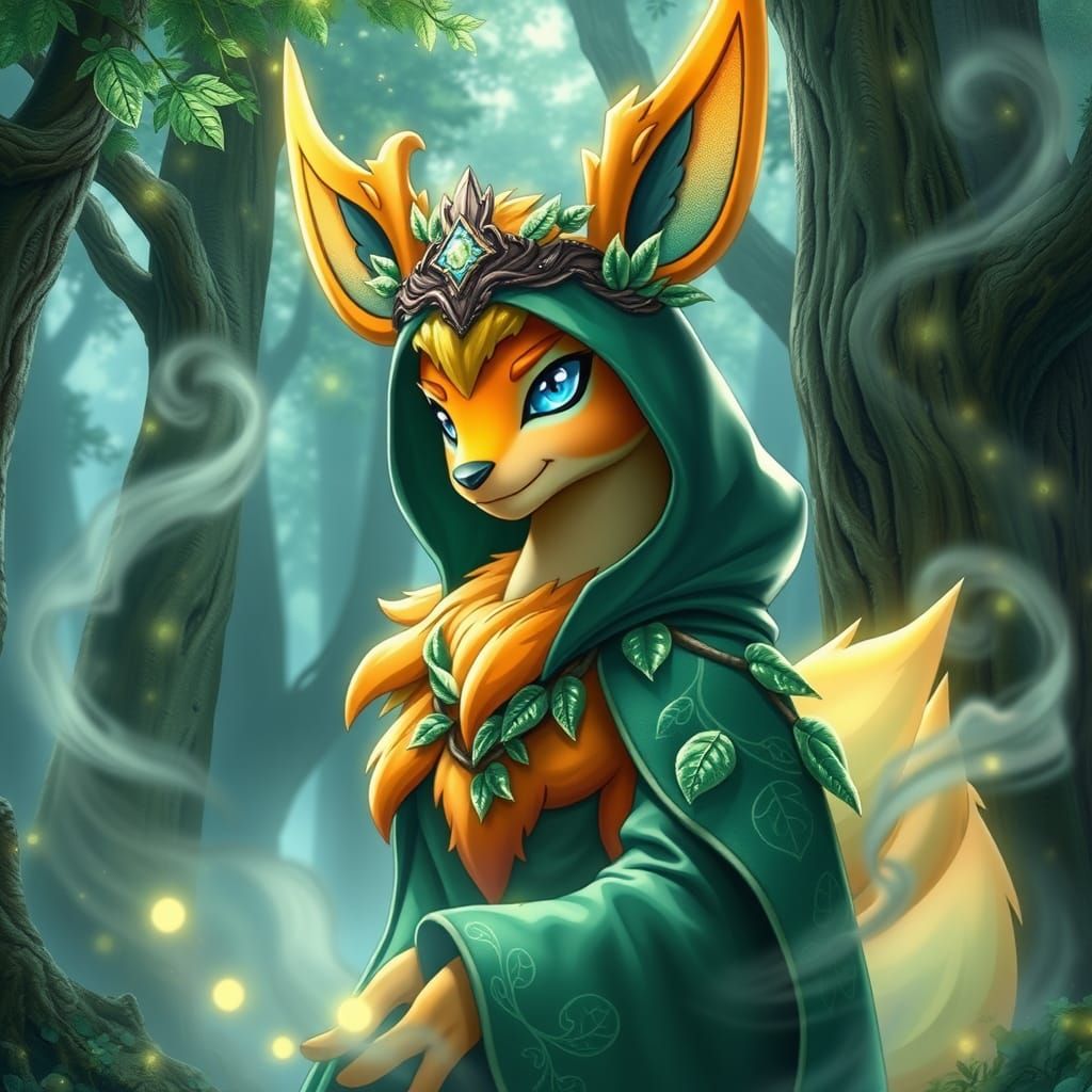 Regal Leafeon Embodies Nature's Wisdom in a Fantastical Wood...