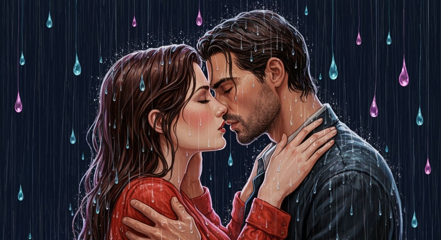 Passionate Kiss in the Rain, Art Nouveau Style