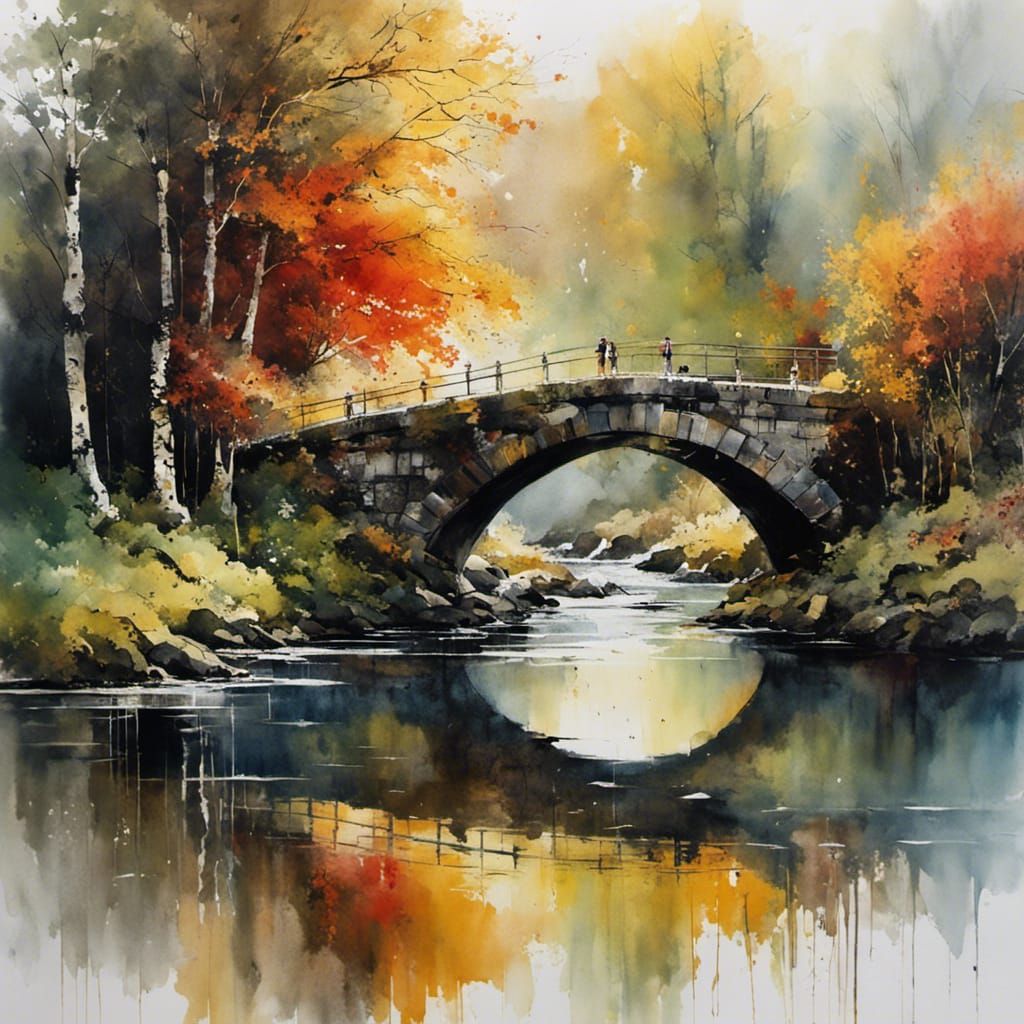 Scottish Highlands Bridge in Graffiti Splash Art Style