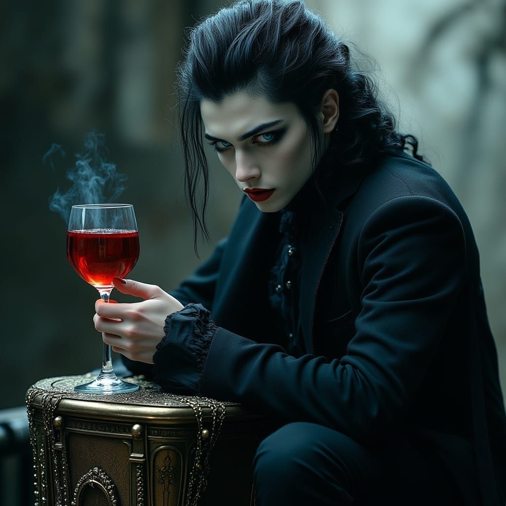 Mysterious Young Vampire in Gothic Splendor