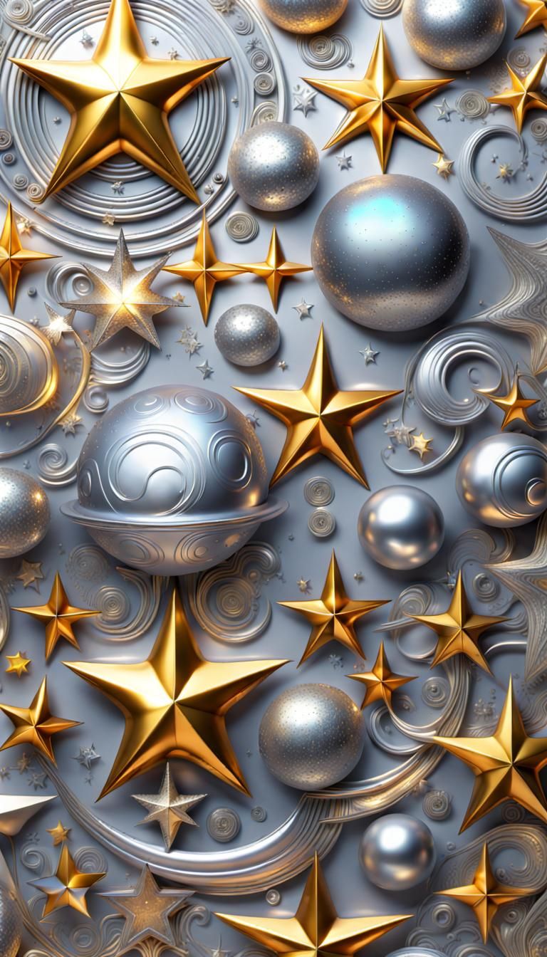 Iridescent Vaporwave Pattern with Stars and Moons