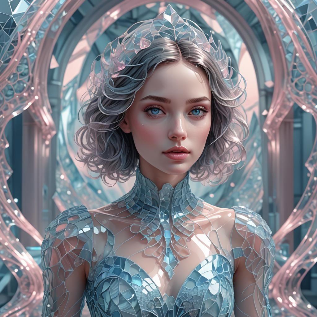 Elegant Glass Girl in Glass Castle