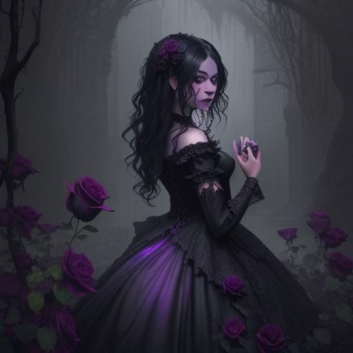 Gothic Roses with Holographic Raindrops: Detailed Matte Pain...