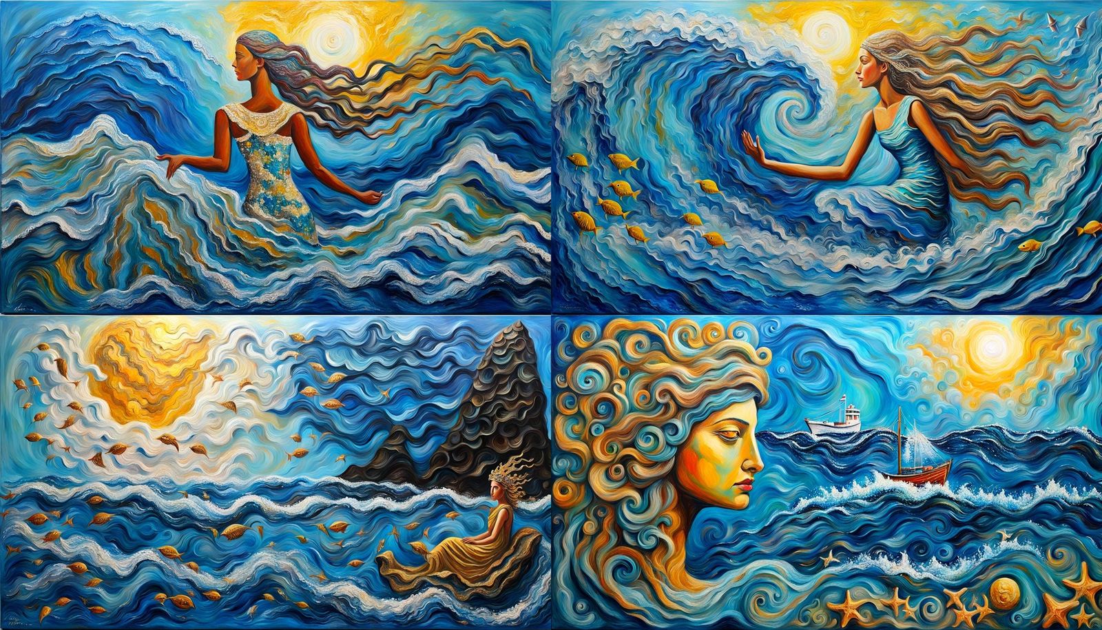 Azure Sea Goddess in Impasto Acrylics