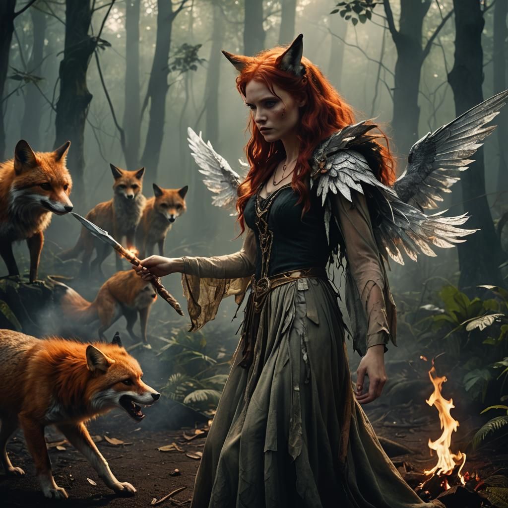 Fiery Faerie Protects Fox From Werewolf, Cinematic Still