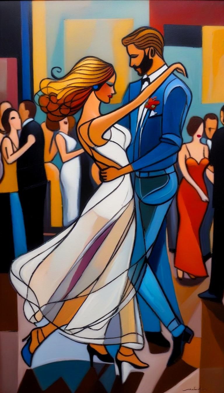 Couple Dancing in Nightclub, Post-Impressionistic Style