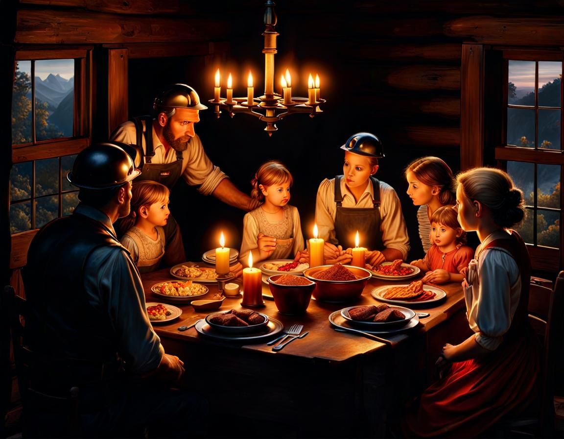 Coal Miner Family Dinner by Candlelight