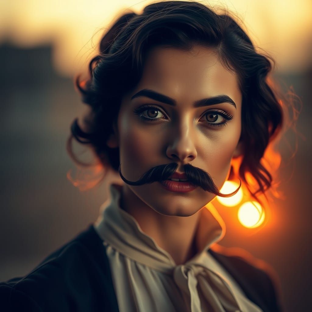 Elegant Woman with Moustache in 19th Century Style