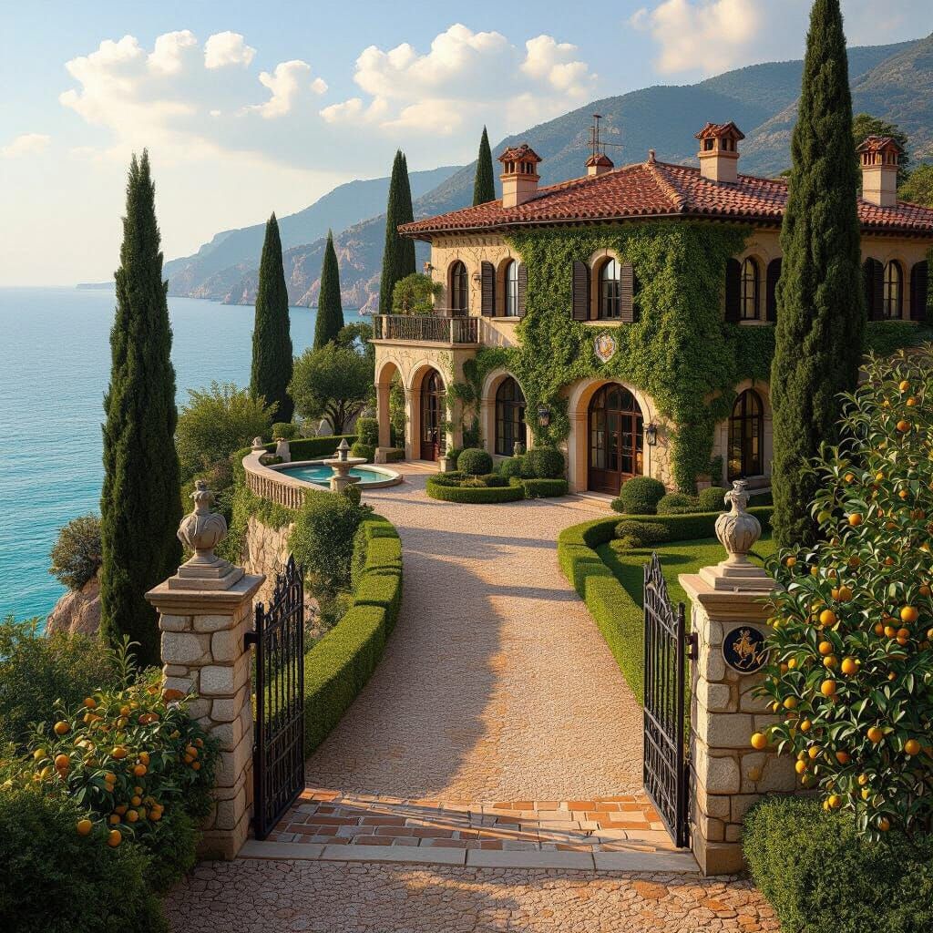 Cliffside Villa with Gardens in Storybook Style