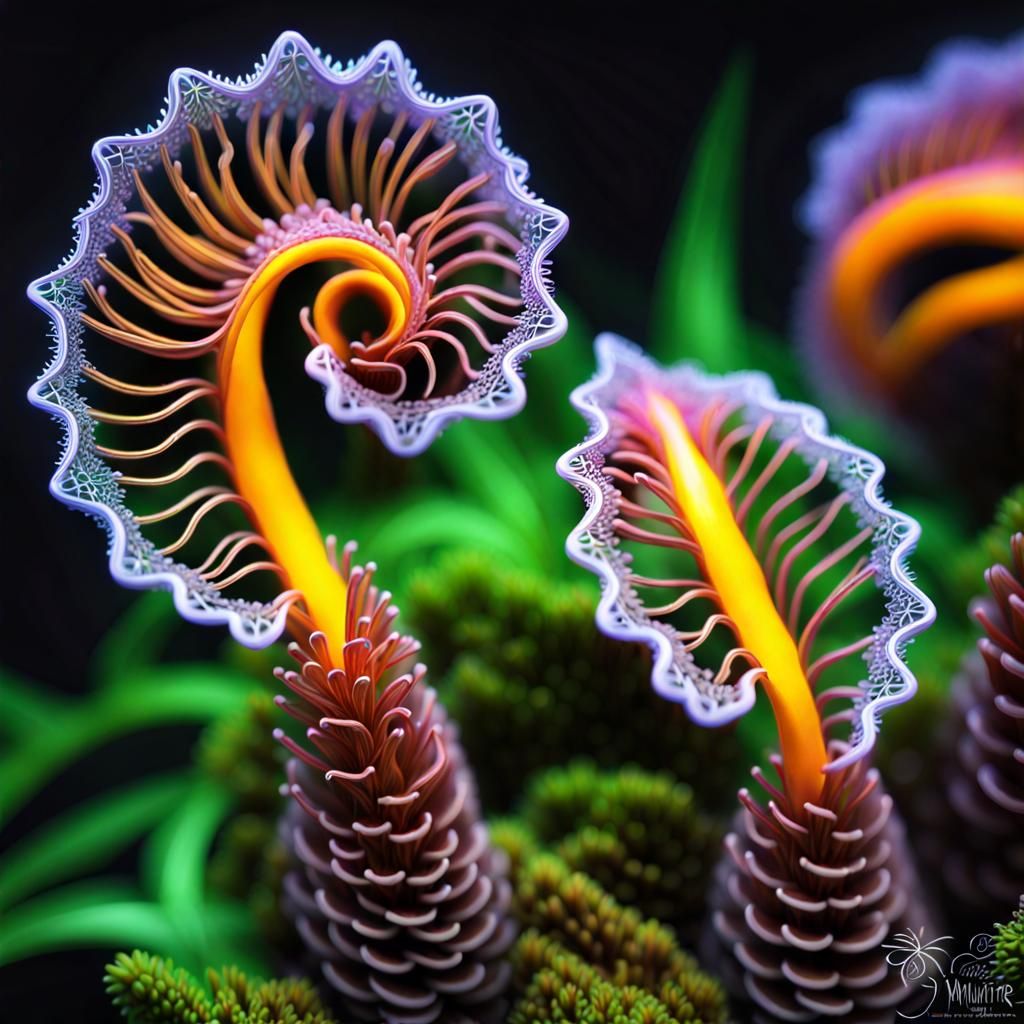 Bioluminescent Macro Plants in Abstract Style