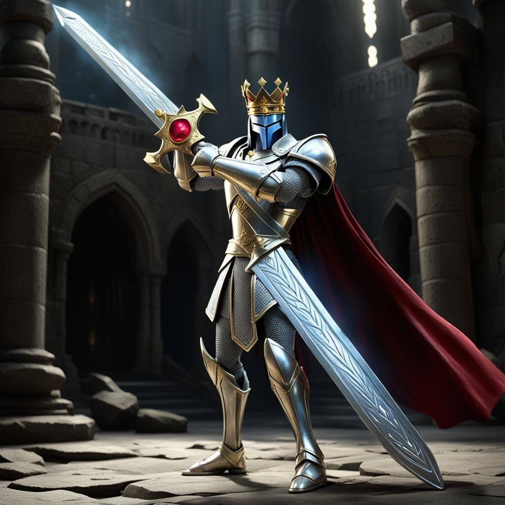 Excalibur Reimagined: Golden Sword with Crown Hilt
