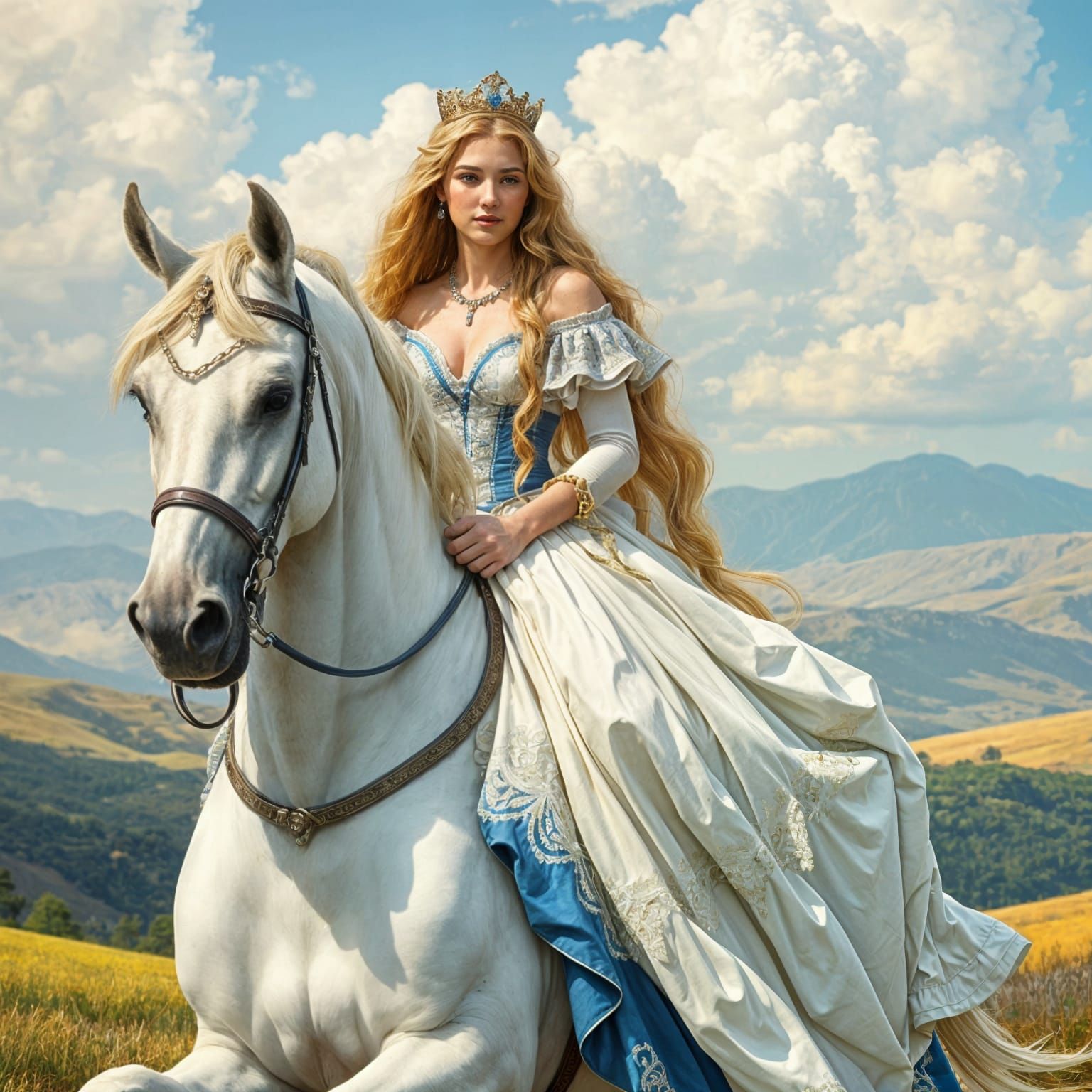 Regal Blond Princess on Horseback