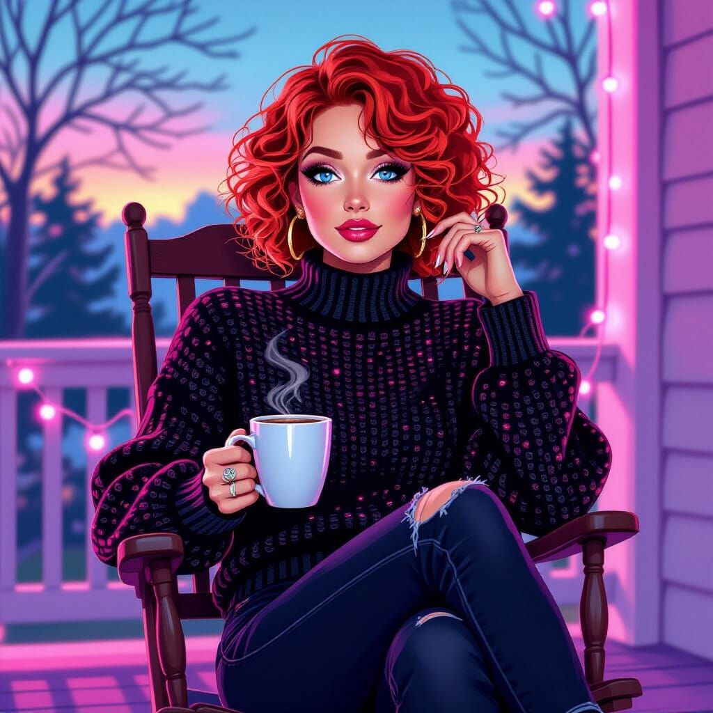 Sassy Woman in Neon Lights, Digital Art