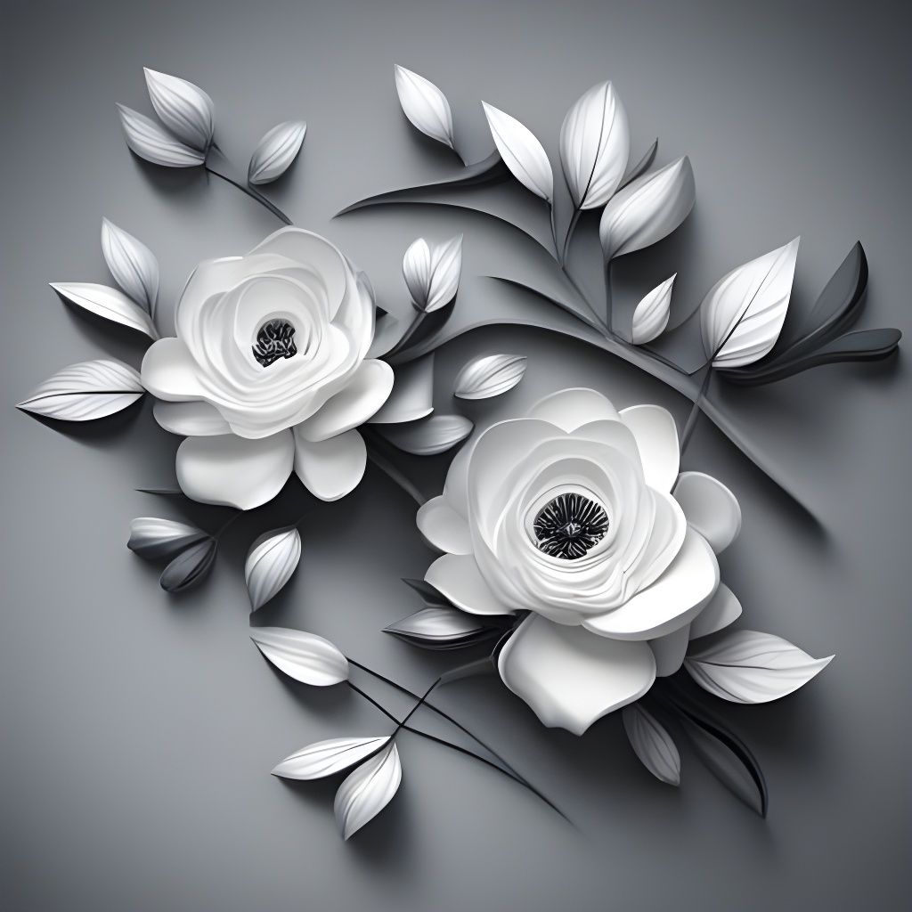 Elegant Black and White 3D Floral Frame