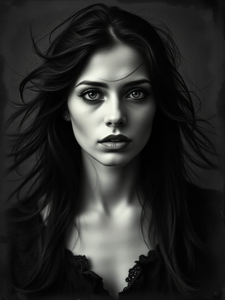 Ethereal Gothic Portrait in Moonlit Mist