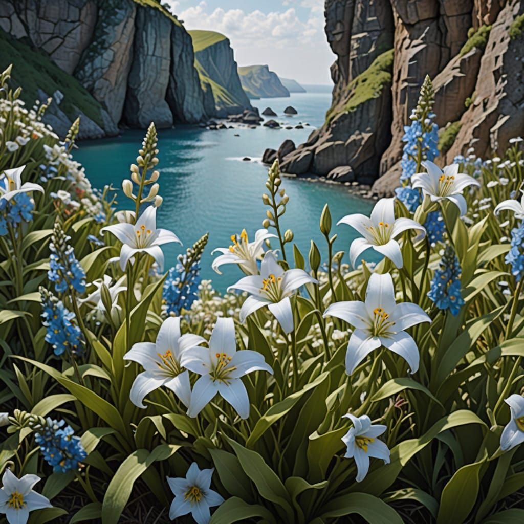 Wildflowers Entwined in Mystical Limestone Landscape