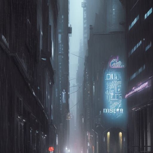 Dramatic Rainy Cityscape in Noir Style