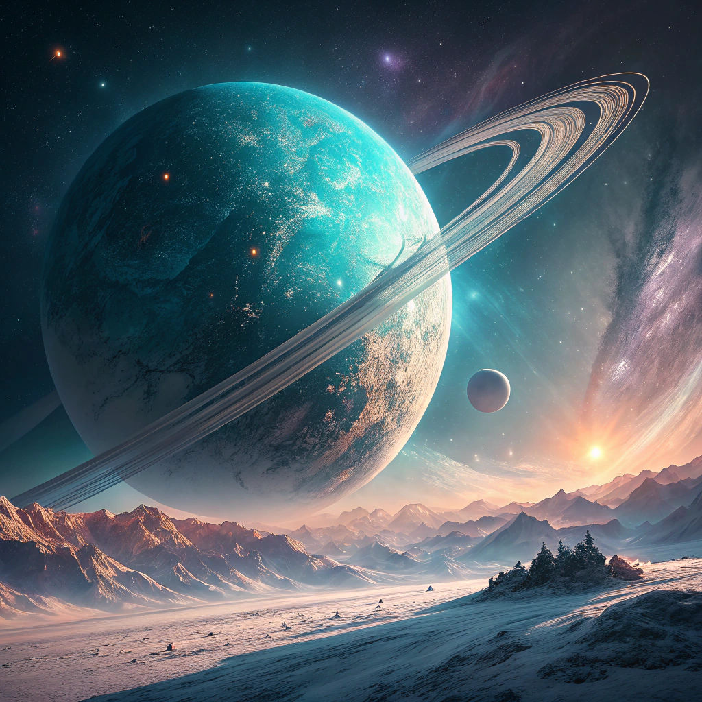 Hyper-Realistic Uranus with Rings in Deep Space