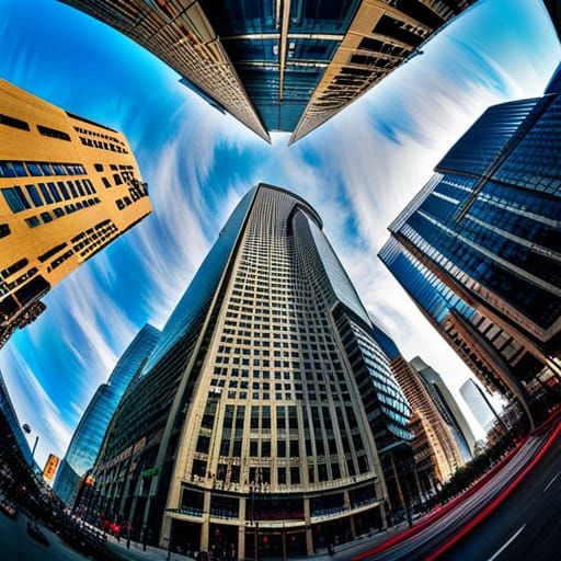 Seattle Skyscrapers: Fisheye Lens Panoramic View