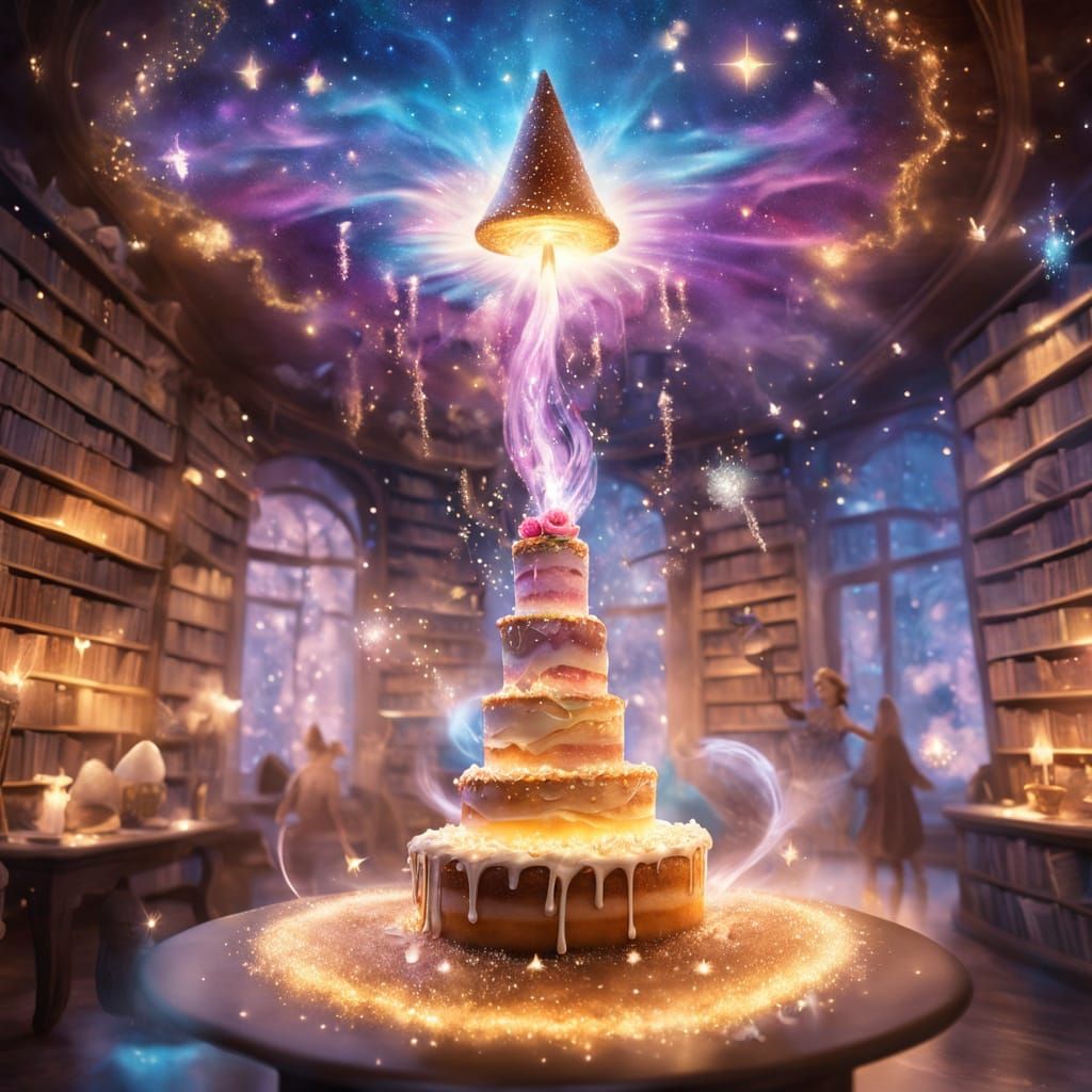 A slice of cake levitates across the room