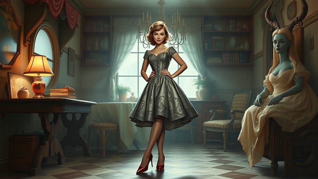 Exquisite 1950s Housewife in Dreamlike Nostalgia