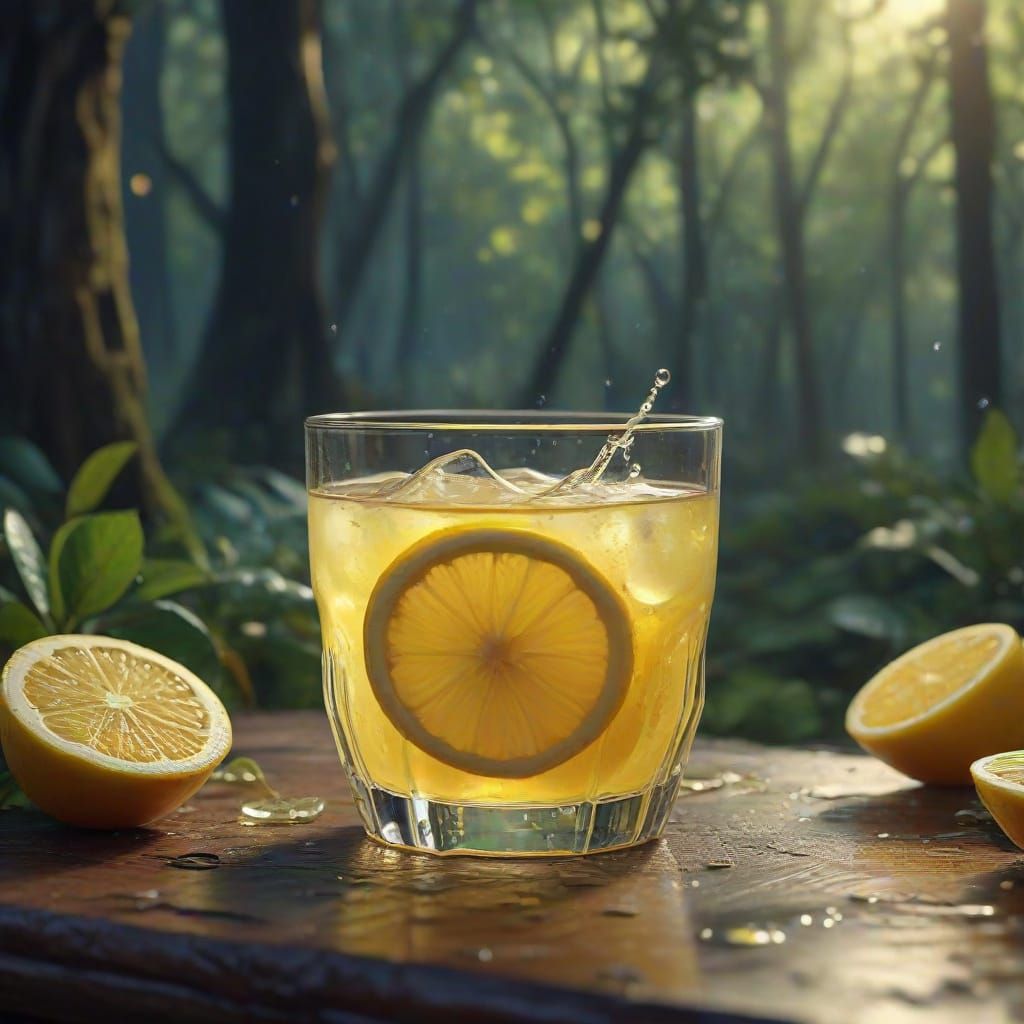Magical Lemon Juice in a Forest, Oil Painting
