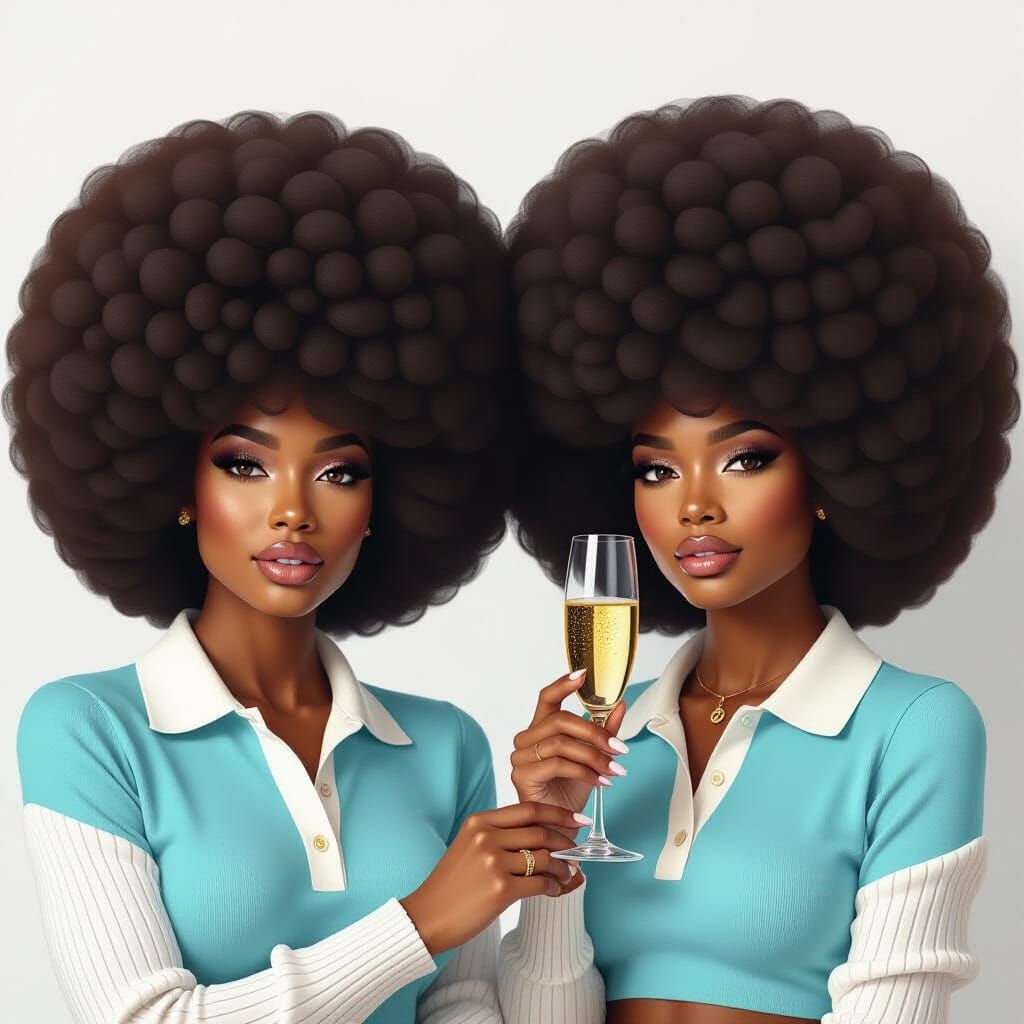 Afro Glam Beauty Portrait with Mimosa Flute