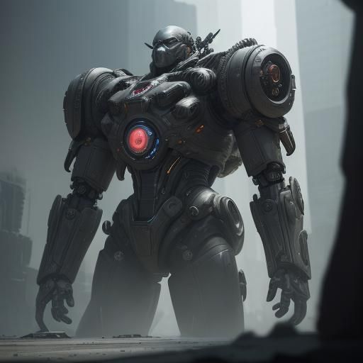 Sinister Mech Ground Shot in Futuristic Sci-Fi Style