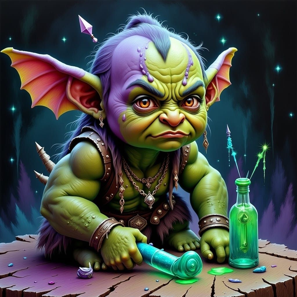 Cute Baby Orcs Playing: Alcohol Ink and Oil Paint