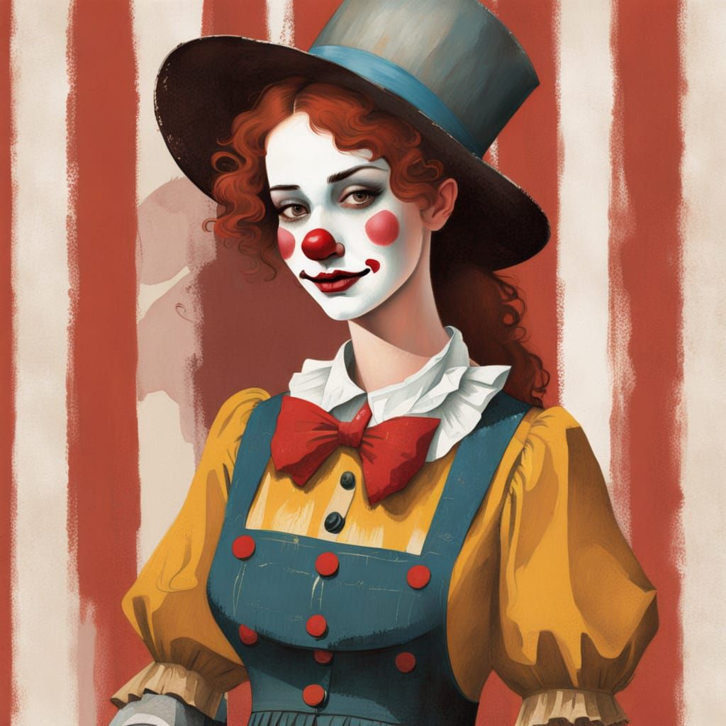 Distorted Clown Waitress Portrait in Wild West Style