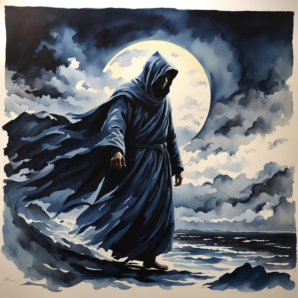 Death Emerges in Twilight: Watercolor Art Painting