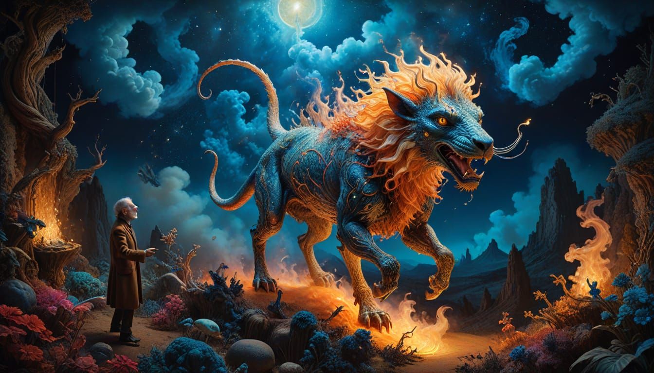 Chasing the Dreamlike Chimera in a Surreal Fantasy Landscape