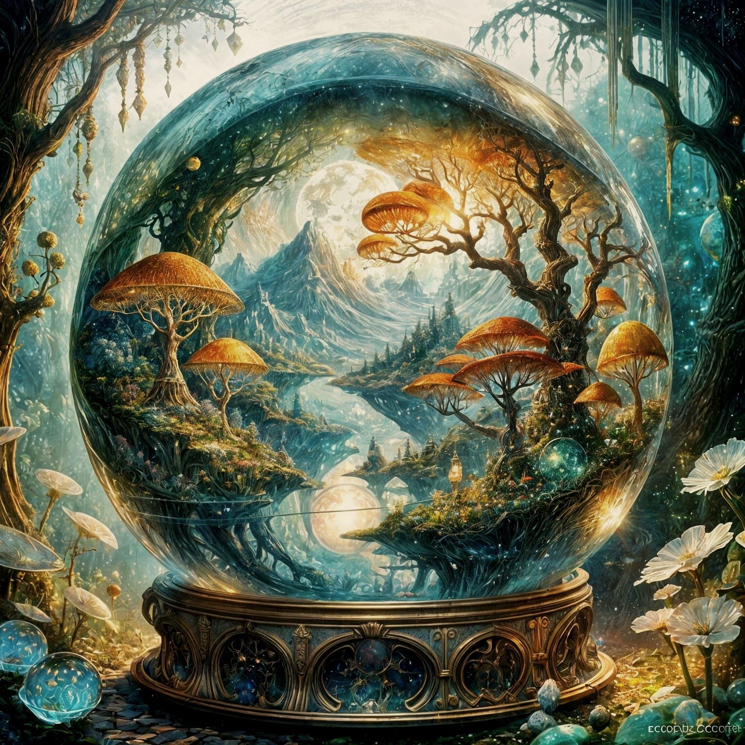 Glowing Crystal Ball Reveals Fantasy Ecosystem
