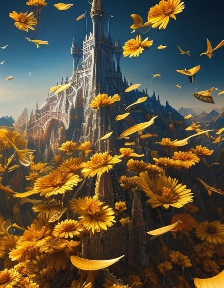 Intricate Collage Illustration with 3D Liquid Details