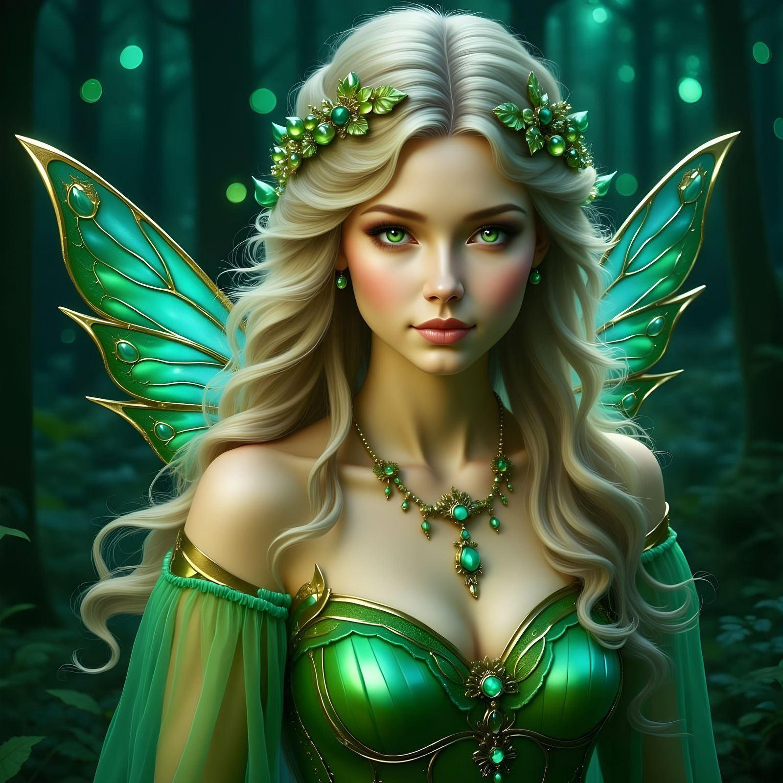 Glowing Norse Goddess in Iridescent Green